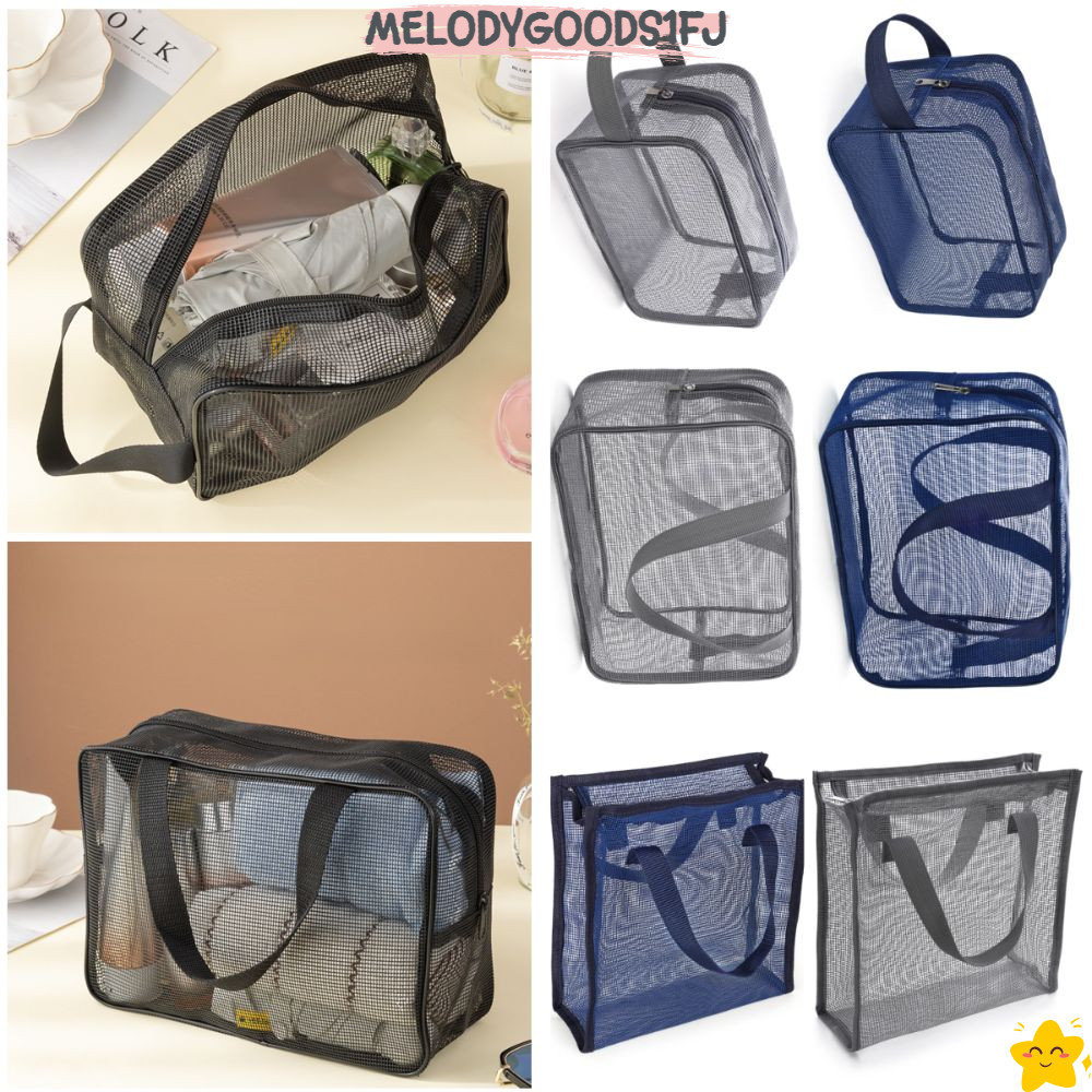 MELODYGOODS1FJ ถุงตาข่ายอาบน้ํา, Quick Dry Mesh Handhold Storage Bag, ทนทานชายหาดพับได้ขนาดใหญ่ Capcity Gym Tote Bag Bathroom Shower Organizer