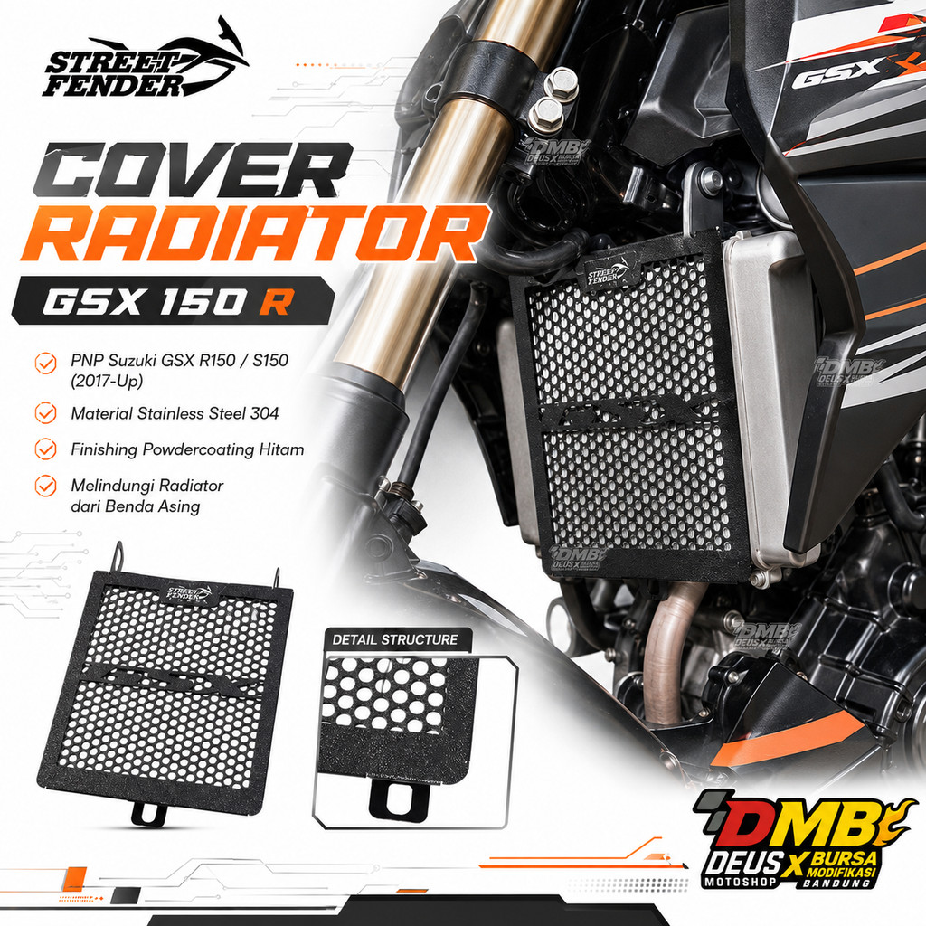 หม้อน้ําฝาครอบบังโคลนหลัง GSX 150 R / Satria 150 fi การ์ดหม้อน้ํา