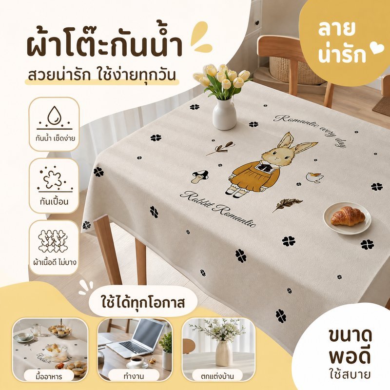 ผ้าปูโต๊ะ ผ้าคลุมโต๊ะ ลายการ์ตูน กันร้อน เช็ดง่าย สไตล์มินิมอล โต๊ะอาหาร ลายยุโรป พร้อมส่ง