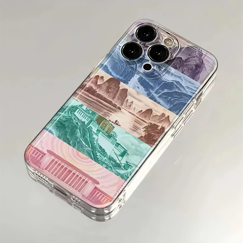 โปร่งใสโปร่งใส Dahao Mountain River เหมาะสําหรับ Apple 16promax เคสโทรศัพท์ใหม่ iphone17 Huawei mate