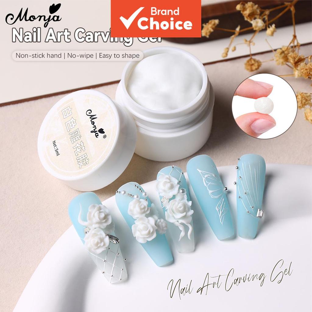 เจลเพ้นท์เล็บศิลปะ Monja 5ml สีขาว เจลปั้นแบบไม่ทิ้งคราบ ไม่ติดมือ เจลปั้นนูน 3 มิติ เจลยูวีสําหรับทําเล็บมือ