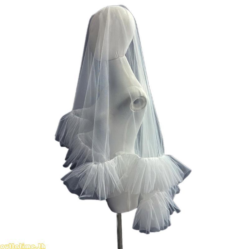 Time Delicate เจ้าสาวชั้นเดียว Veil Headpieces พร้อม Ruffled Trim Veil งานแต่งงานเจ้าสาวเทศกาลการถ่า