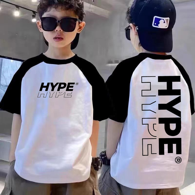 READY STOCK) "HYPE"stamp เสื้อยืดคอกลม 100% Premium unisex 2025 Kids T shirt 24-Hour Shipping