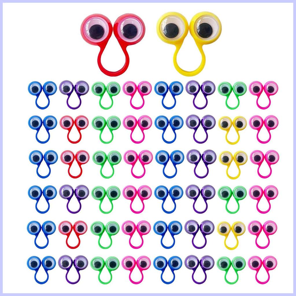 Finger Puppet Eyes 50 ชิ้น Wiggly Eye บนแหวน 6 สีหุ่นนิ้วมือของเล่นแหวน Party Favors สําหรับชายหญิง 
