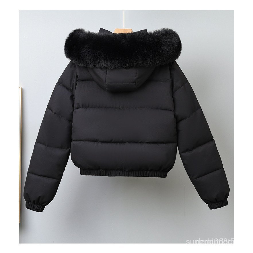 เสื้อแจ็คเก็ตผ้าฝ้ายแบบสั้นสําหรับผู้หญิงการออกแบบฤดูหนาวมีฮู้ดด้วยขนแกะเทียม ต่ํา - รูปที่ 2