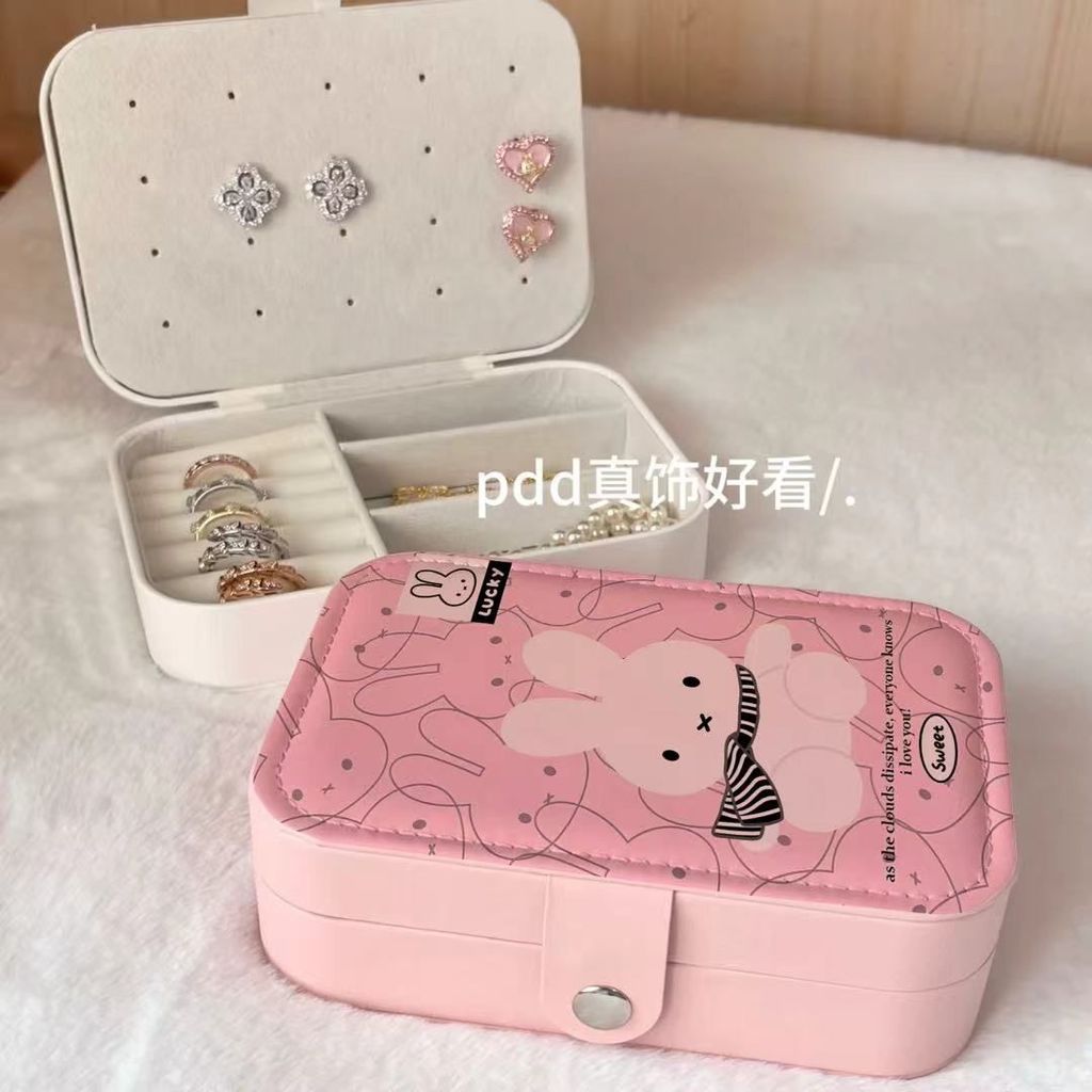 น่ารัก Miffy กระต่ายกล่องเครื่องประดับ มิฟฟี่ แบบพกพาขนาดใหญ่-ความจุสามชั้นกล่องเครื่องประดับแหวนต่างหูสร้อยคอกล่องเก็บ