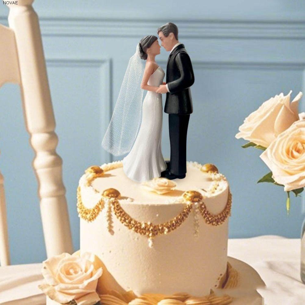 NOVAE คู่เค้กแต่งงาน Topper, สีขาว/สีดําเค้ก Toppers ตุ๊กตา, ตลกสร้างสรรค์ครบรอบตกแต่ง PVC เจ้าสาวและเจ้าบ่าว Figurines เจ้าสาวตกแต่งอาบน้ํา