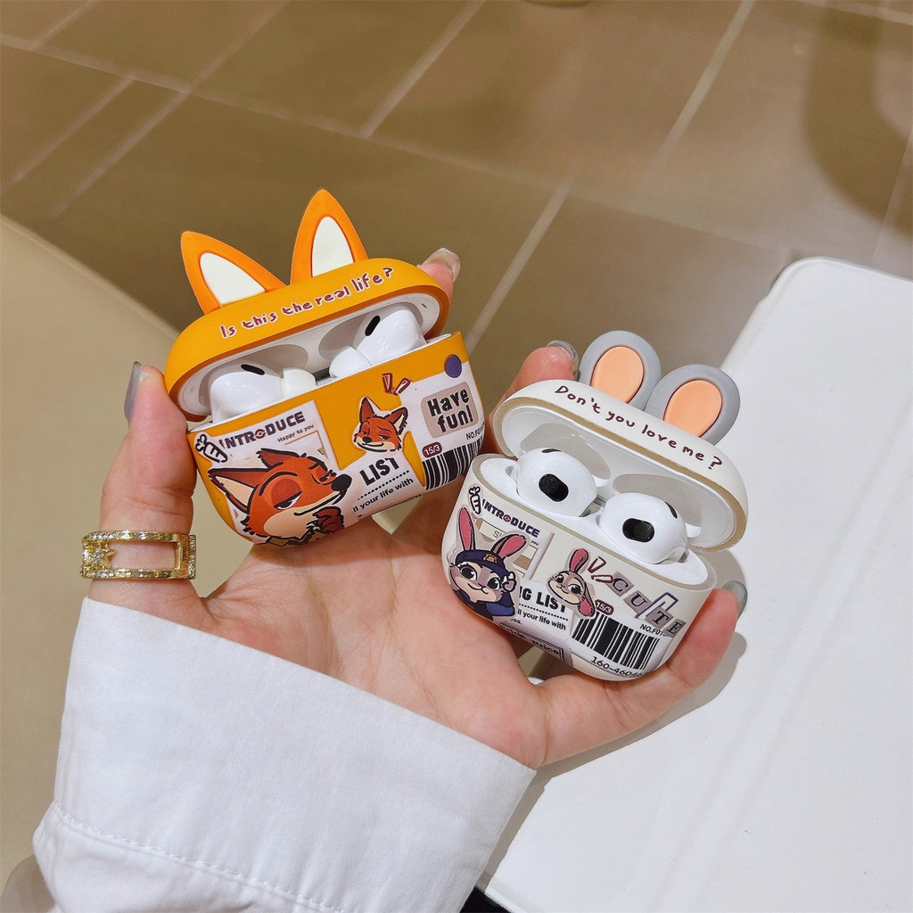 สําหรับ AirPods 4/Pro 3/Pro 2/3/1 soft matte case ป้ายการ์ตูนน่ารัก Zootopia Nick กระต่ายหูยาว หูฟังไร้สายบลูทูธป้องกัน