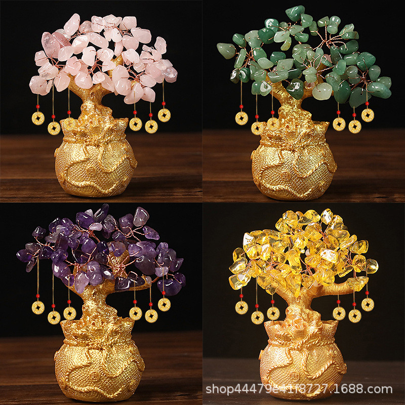 Citrine Lucky Tree Money Bag Tree Fortune Tree ต้นไม้เงินธุรกิจหัตถกรรมของขวัญตกแต่ง MT9H