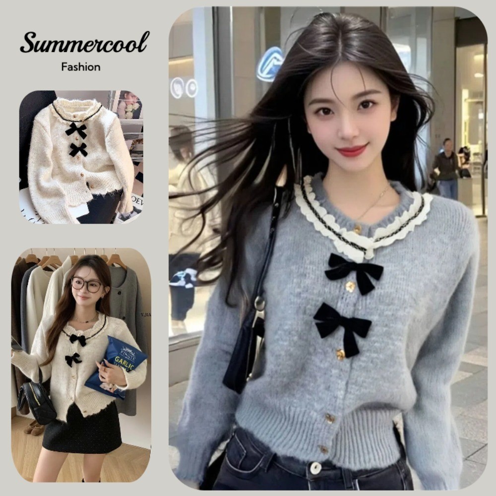 ถักเสื้อสเวตเตอร์ถักโบว์ผู้หญิงฤดูใบไม้ผลิและฤดูใบไม้ร่วงใหม่แฟชั่นถักเสื้อกันหนาวคุณภาพสูง