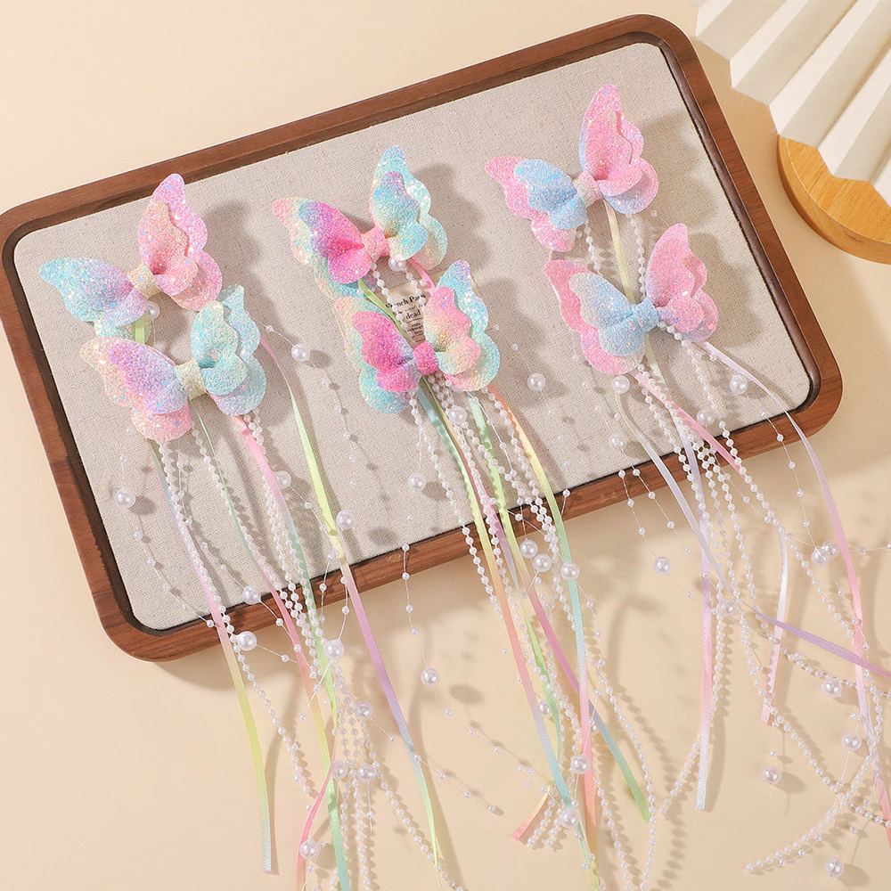 2 ชิ้นหญิงใหม่เลื่อมคู่ผีเสื้อกิ๊บโบว์ Hairpins DIY Headwear ตกแต่ง Hairgrip เด็กวัยหัดเดินอุปกรณ์เสริมผม Headdress
