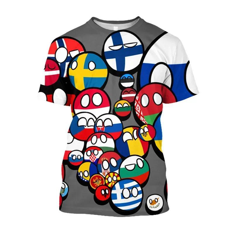 เสื้อยืดพิมพ์ลาย 3 มิติ ลาย Countryball สำหรับผู้ชาย เสื้อยืดลาย Polandball ลายกราฟิกทีมชาติ เสื้อยืด Y2k ตลกๆ เสื้อผ
