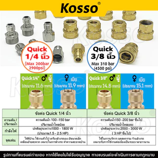 Kosso (Quick 1/4 นิ้ว) ข้อต่อสำหรับเครื่องล้างรถแรงดันสูง M14 M22 หัวต่อแบบเร็ว 1ชิ้น