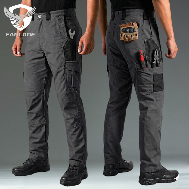 EAGLADE Men Maintenance Work Pants Water Repellent Breathable Multi Pocket Black A01