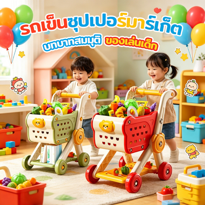 รถเข็นซุปเปอร์มาร์เก็ต บทบาทสมมุติ ของปลอดภัยและทนทาน รถเของเล่นรถเข็นช้อปปิ้ง ของเล่นเด็ก