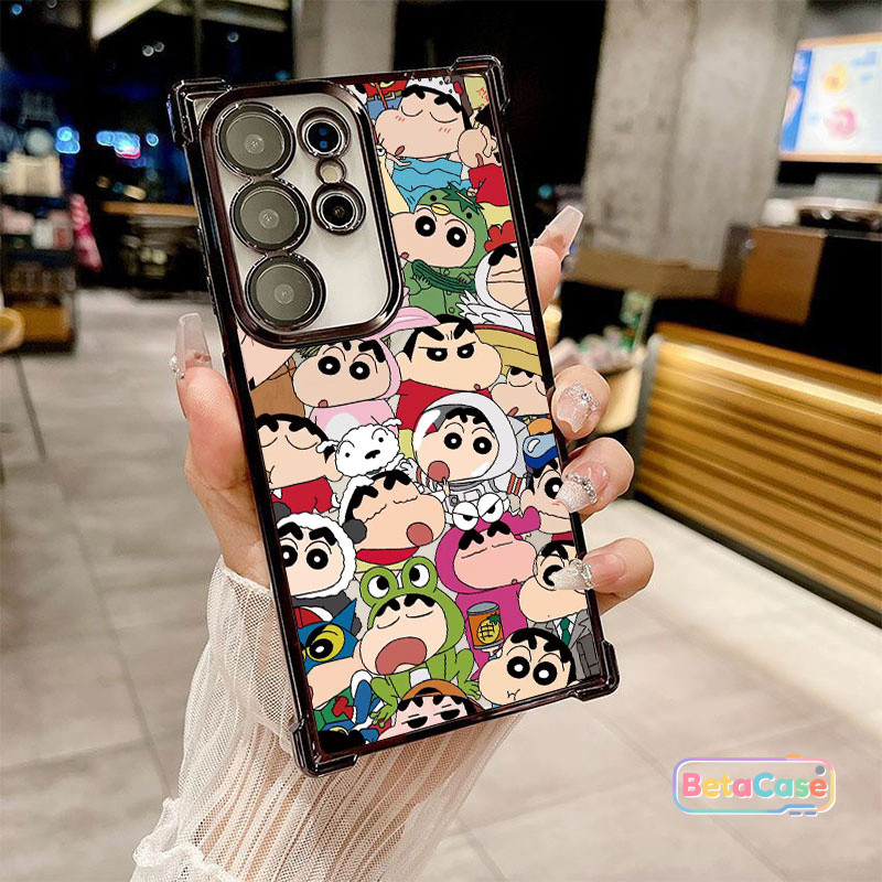 สำหรับ Samsung S25U,S24U,S23,S23U,S22,S22U,S21U,S20,S20FE เคสโทรศัพท์มือถือแบบลวดลายน่ารักของชินจังครอสติสสีเทียน
