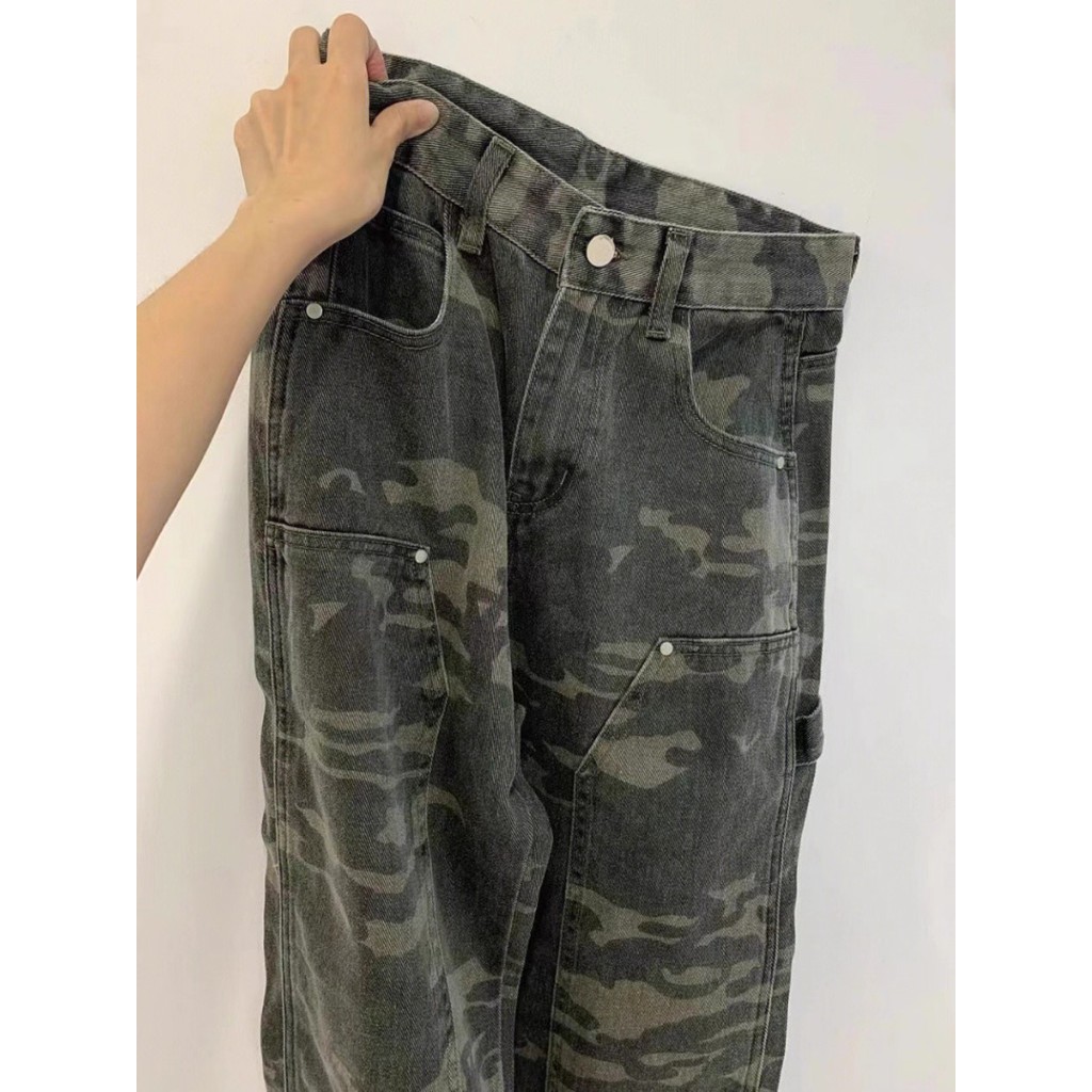 Cleanfit Street Wear Overalls Logging กางเกงผู้ชายฤดูร้อน American High Street Camouflage กางเกงลําล