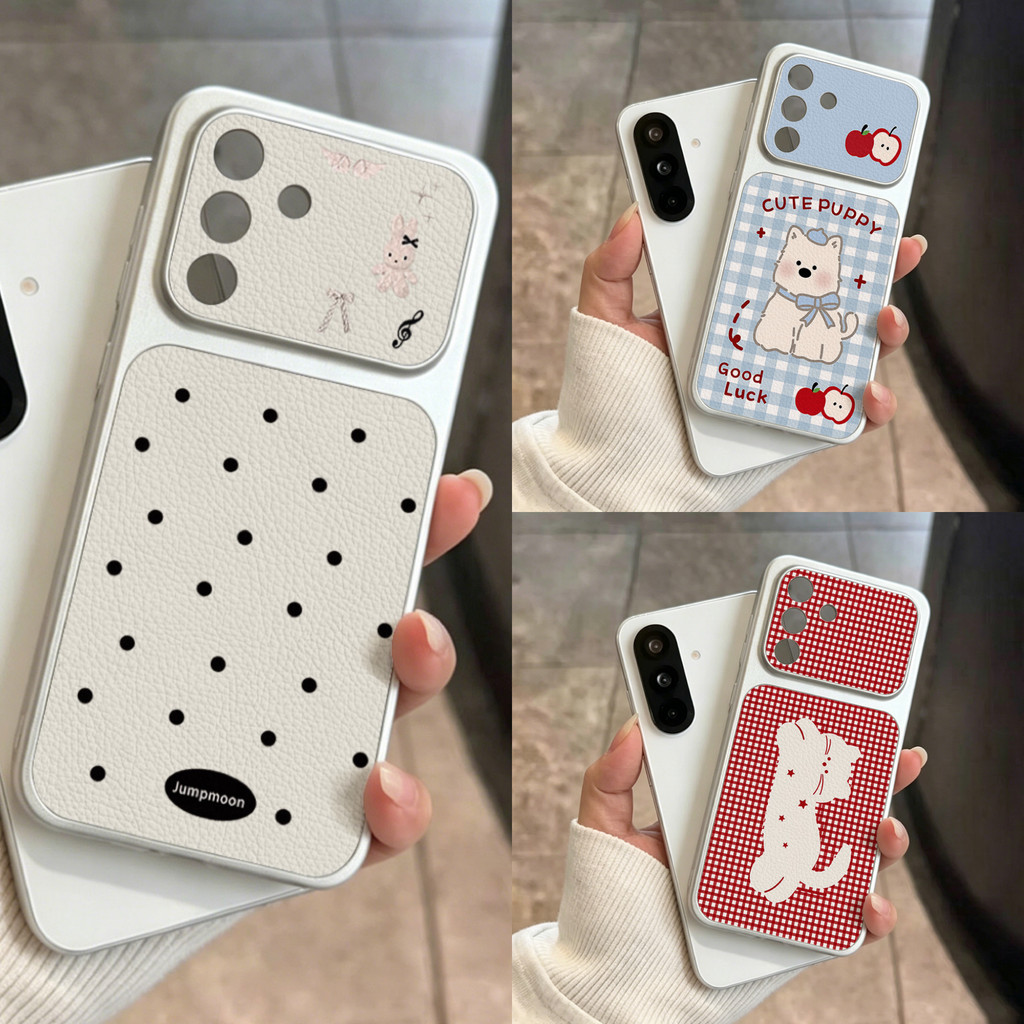 Cute Puppy เคส For Samsung A17 A56 S26 A07 A36 A06 A16 A35 A55 A15 เคสโทรศัพท์หนังแกะ พร้อมการป้องกันเลนส์เคสโทรศัพท์