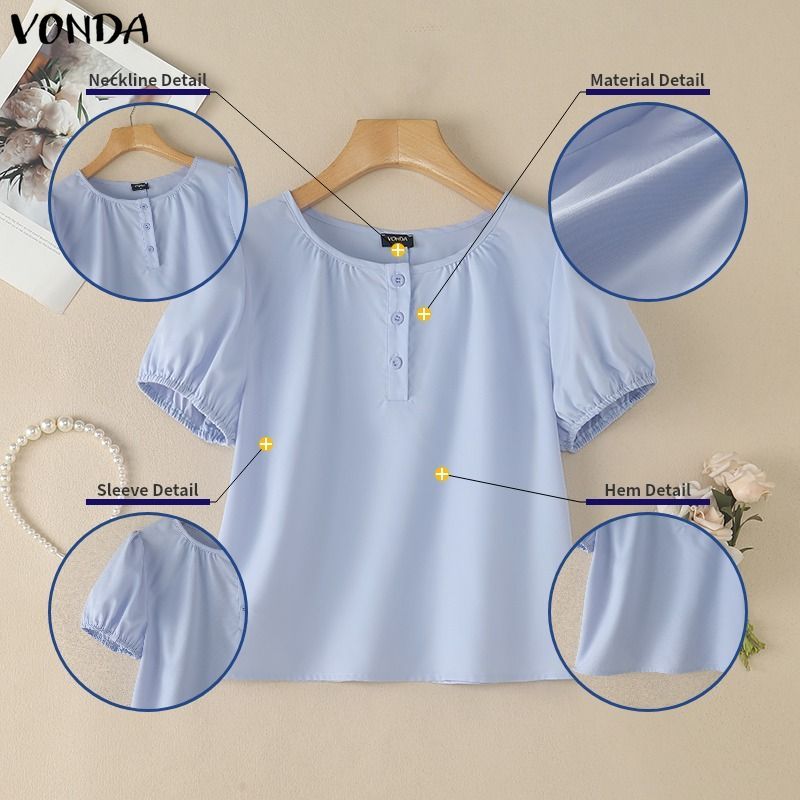 Vonda بلوزة كورية بأكمام منفوخة وحافة كشكش — صورة 7