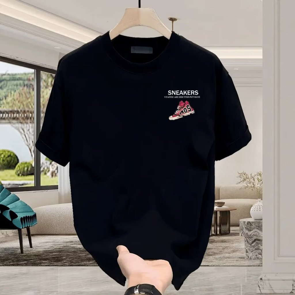 20262025เสื้อยืดแขนสั้นสไตล์ใหม่ผู้ชาย ins Street Wear ยุโรปอเมริกันสไตล์ฮิปฮอปรอบคอ Bottoming เสื้อ