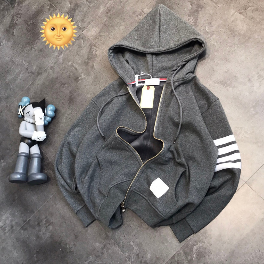 96J7 thombrowne Classic Evergreen Jacket Color-Woven Four-Bar Striped Casual Zipper Hoodie Unisex Ho