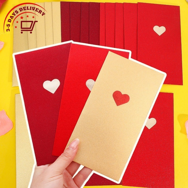 [จัดส่ง 3-5 วัน]ซองจดหมายสีแดงรูปหัวใจ 6ชิ้น/ชุด | ฟิล์มกากเพชรสีทอง | ขนาดใหญ่สําหรับงานแต่งงาน/ของขวัญ CNY | เบอร์กันดี/แดง/ทอง แมท ฟินิช