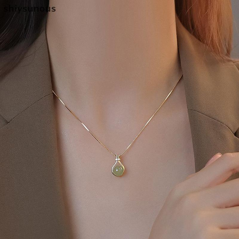 [shiysunous] 18K Gold Hetian หยกสร้อยคอโลหะ Non Tarnish แฟชั่นผู้หญิงอุปกรณ์เสริมเครื่องประดับ FFF