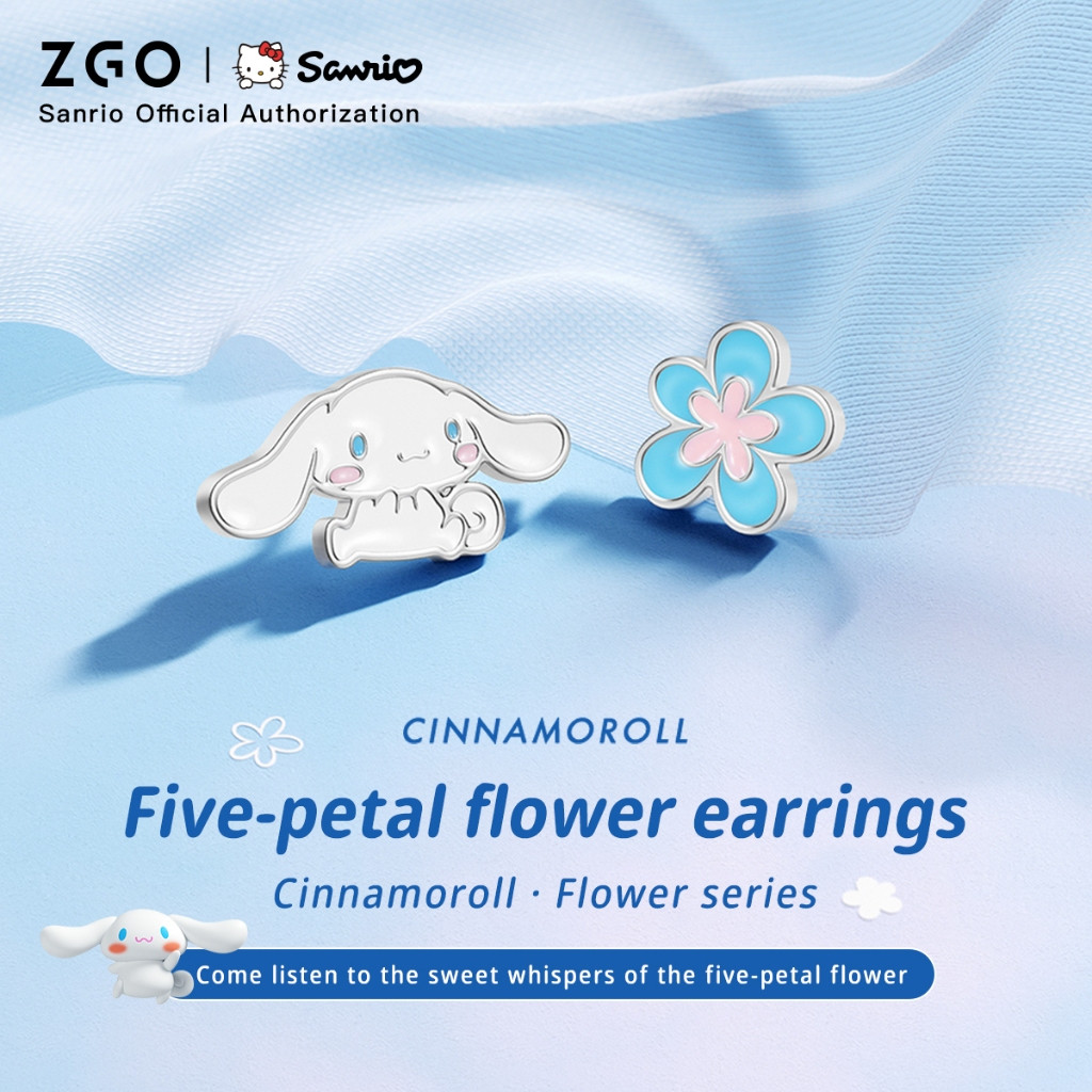 ZGO x Sanrio Cinnamoroll ต่างหูสําหรับสาว s925 เงิน 18K ดอกไม้ทองน่ารักของขวัญวันเกิดสําหรับแฟนของขวัญ 2228