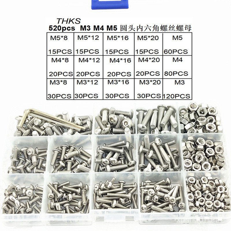 สแตนเลส M5 หัวแบน pcs สกรูแผ่นหัวครึ่งวงกลมหัว Nut M4 กล่อง 520M3 การจับคู่/ผสมซ็อกเก็ตหกเหลี่ยม I3J