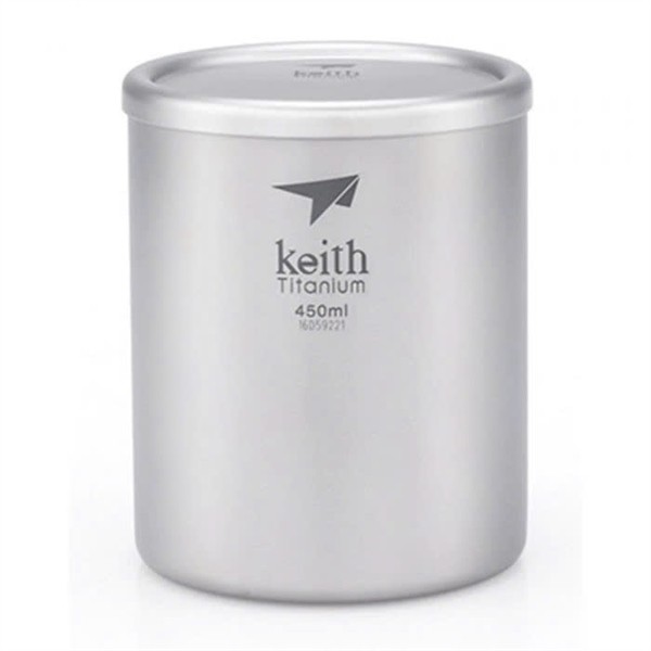 Keith Titanium Ti3303 450ml ถ้วยไทเทเนียม 2 ชั้น พร้อมฝาปิด [นําเข้าแท้]