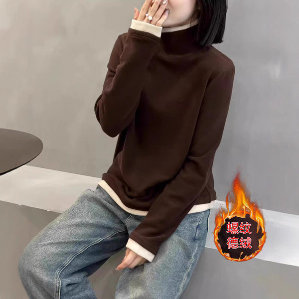 เสื้อคอเต่าสาวอวบ เสื้อคอเต่าแขนยาว กํามะหยี่เยอรมันสไตล์ฮ่องกong ขนาด 280g เหมาะสำหรับฤดูใบไม้ร่วงแ