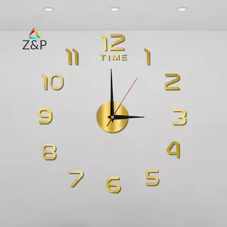 Z&P นาฬิกาตกแต่งห้องนอนขนาดใหญ่ 2D นาฬิกาแขวนห้องนั่งเล่นสวนขนาดใหญ่กระจกอะคริลิสติกเกอร์ตกแต่งศิลปะนาฬิกา Digital COD