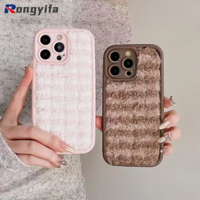 ฤดูหนาว Plush Stripe เคสโทรศัพท์สําหรับ Realme 14X 13 12 12X 10S 9 Pro SE 9i 8 8S 7 Q5 Q5X Q5i Q3 Q3