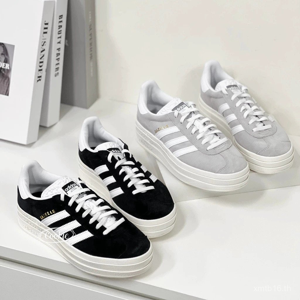 หลอดเย็นระเบิด คุกกี้ | A & d Gazelle Gold Label หนาSoled เพิ่มความสูงสีเทาอ่อนครีม Sole HQ6893 HQ69