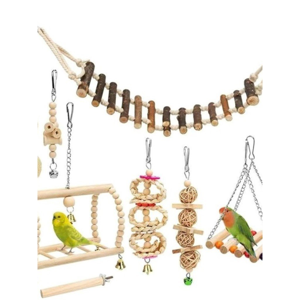 แพคเกจของเล่นนกแก้ว Log สี 8 ชิ้นชุดนกแก้วกัดเล่น Log Swing บันได Peony Xuanfeng C0IK