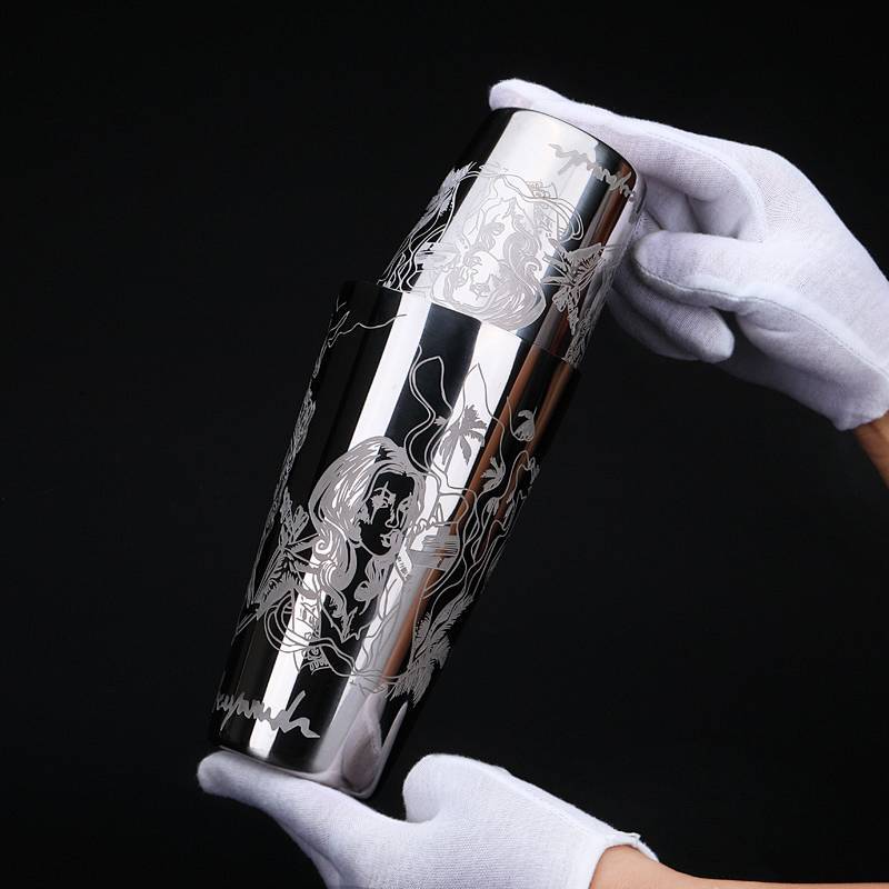 New Pirate Queen Boston Cocktail Shaker 304 Stainless Steel Mirror Carved Cocktail Shaker Shaker Sha