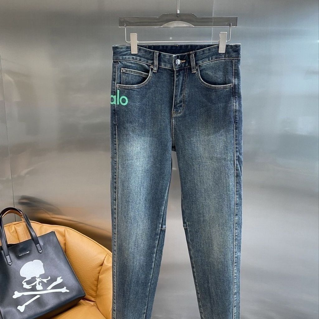 J7YD A1o* Autumn Winter New Men's Casual Jeans Fashion Exquisite Printed Slim Fit Skinny Pants Versa