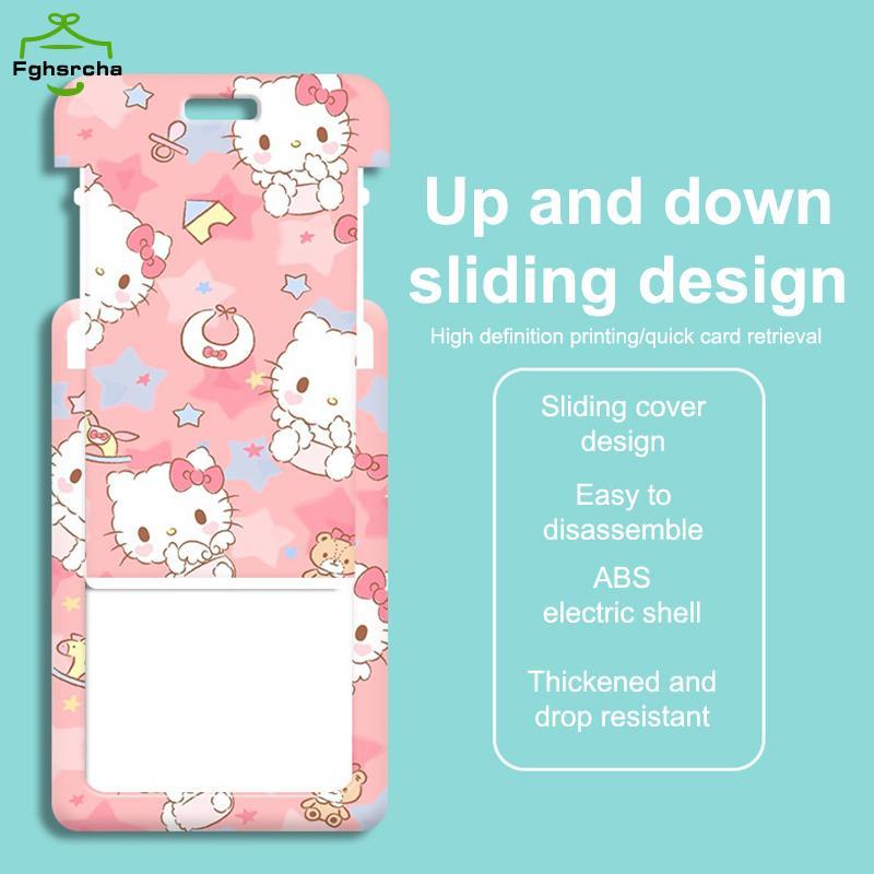 [FHC] Kawaii การ์ตูน Hello Kitty ID Badge ผู้ถือบัตร Lanyard รถบัสการ์ดนักเรียนสายคล้องคอ Credential