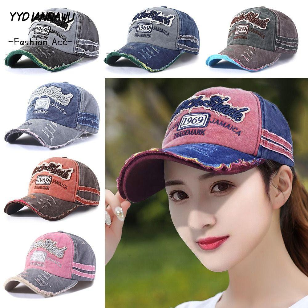 YYDIANNAWU Distressed Faded Cap ปรับ WASHED DENIM แฟชั่นเบสบอลหมวก