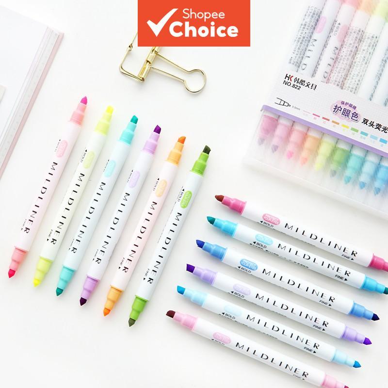 Mild สี 12 ชิ้น Highlighter ปากกา Dual ด้านข้างเขียน Bold Fine Fluorescent Marker สําหรับวาด Liner C6103