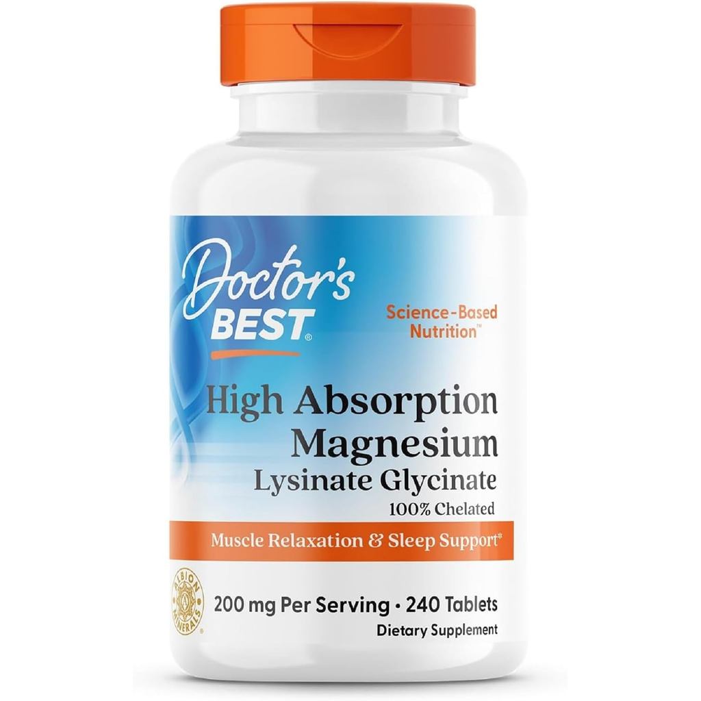 Doctor's Best High Absorption Magnesium Glycinate Lysinate Supplement for Sleep Support - Chelated M