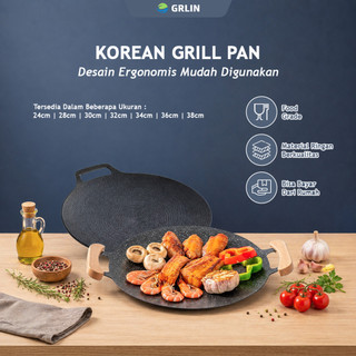 GRLIN Grill Pan BBQ Anti Lengket Wajan Panggang 30cm-38cm Wajan Bulat Anti Lengket Serbaguna