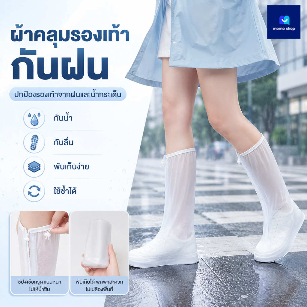 พร้อมส่งจากกรุงเทพ📦รองเท้ากันฝนกันน้ำเสื้อกันฝนถุงคลุมรองเท้ากันน้ำรองเท้าฝน ผ้าคุมกันน้ำสีใส กันน้ำอย่างดี