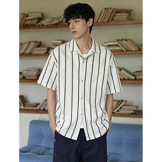 Knit Shirts • เสื้อถักแขนสั้นลายทางเล็กแอปริคอท M-3XL + ไซส์ใหญ่ หน้าผ้า56"/62"