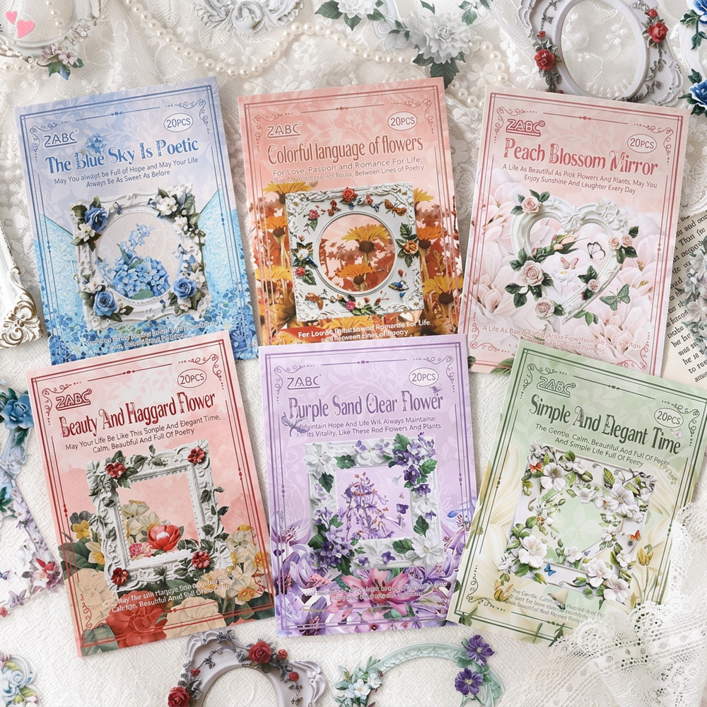 Vintage ดอกไม้กรอบสติกเกอร์กันน้ํา PET, 20 ชิ้น Retro Hollow พวงหรีดชายแดน Decals, ความงามสมุดภาพ Journal Planner DIY เครื่องเขียนอุปกรณ์