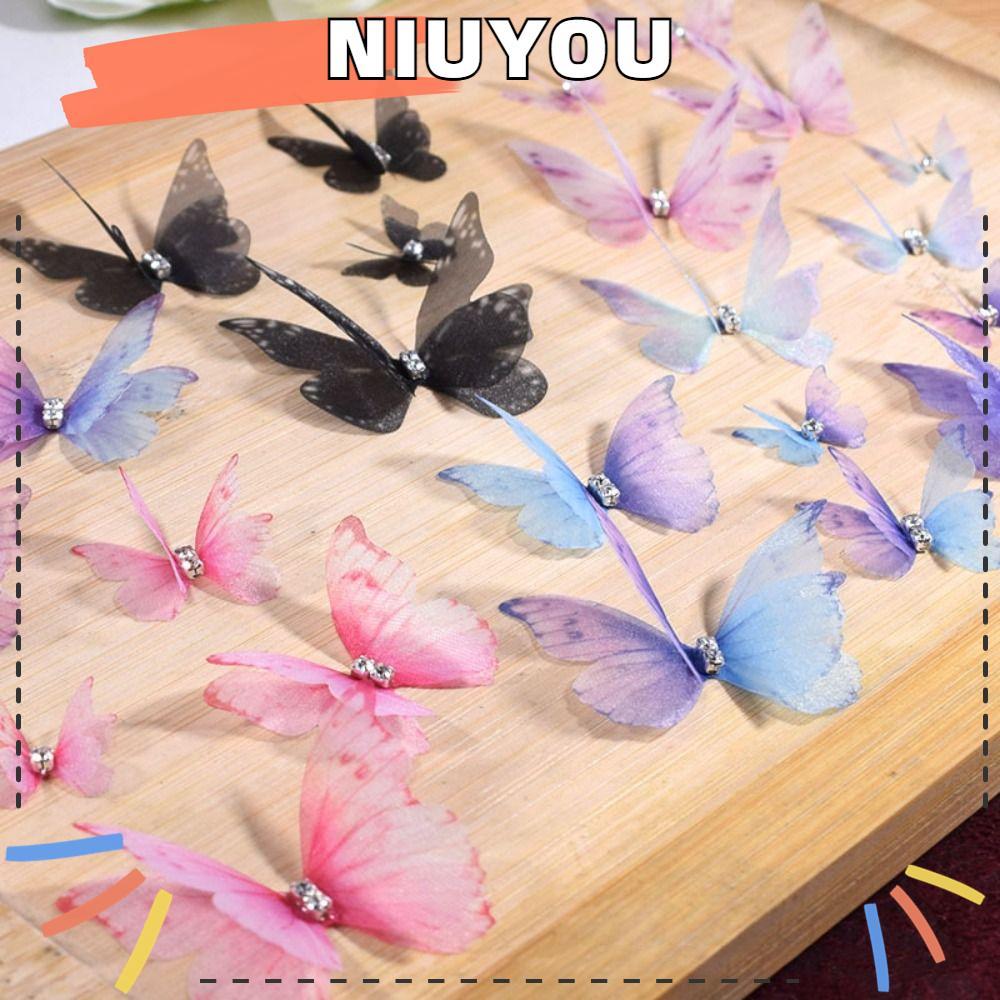 NIUYOU 50 ชิ้นผีเสื้อ Appliques, 2 ชั้นผีเสื้อ Patch, น่ารัก DIY Handmade Gradient สี Dreamy ชีฟองผีเสื้อเย็บหัตถกรรมตกแต่ง