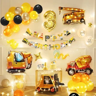 GeeParty ชุดลูกโป่งธีมก่อสร้าง 51 ชิ้น ลูกโป่งฟอยล์รถบรรทุก พร้อมแบนเนอร์ สำหรับตกแต่งงานเลี้ยงวันเกิด