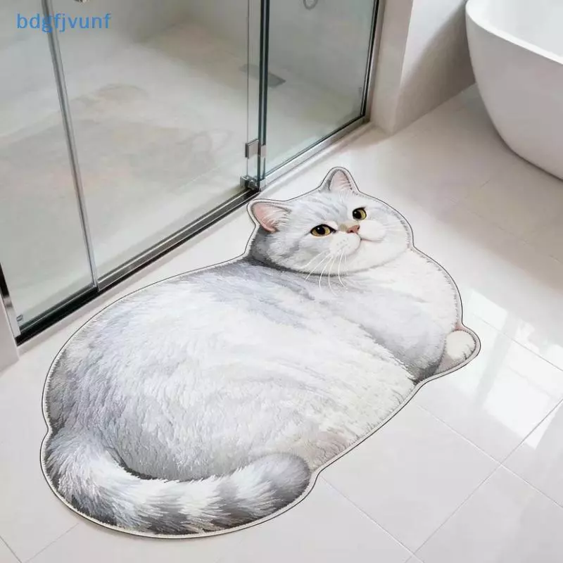 BDGF 3D แมวน่ารักรูป Super Absorbent Diatomite Bath Mat แห้งเร็วสําหรับห้องน้ํา Comfort TH