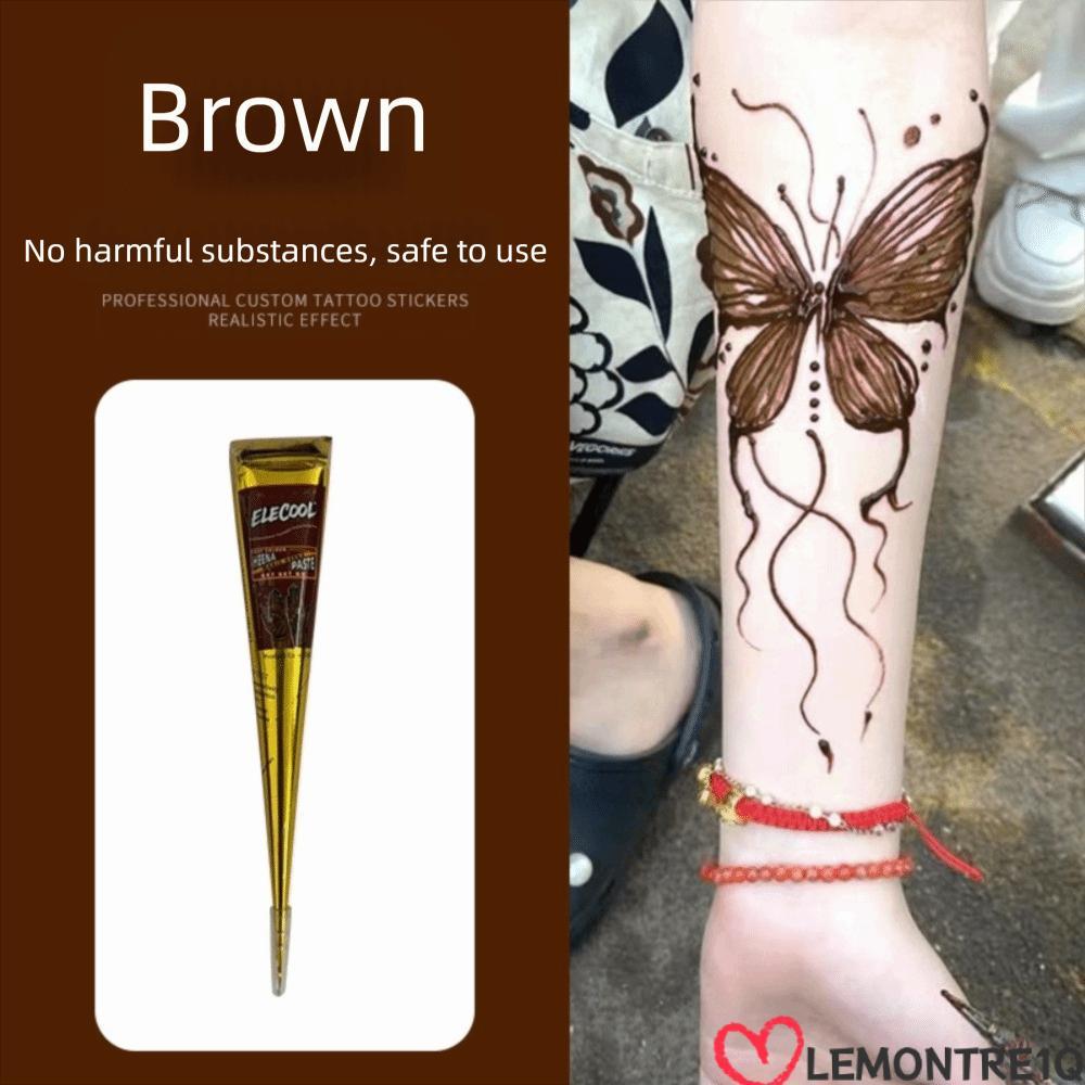 LEMONTREE Henna Tattoo Cream, Easy-To-Use Black Brown Henna Paste Cone, Mehndi กึ่งถาวรชั่วคราว Brow