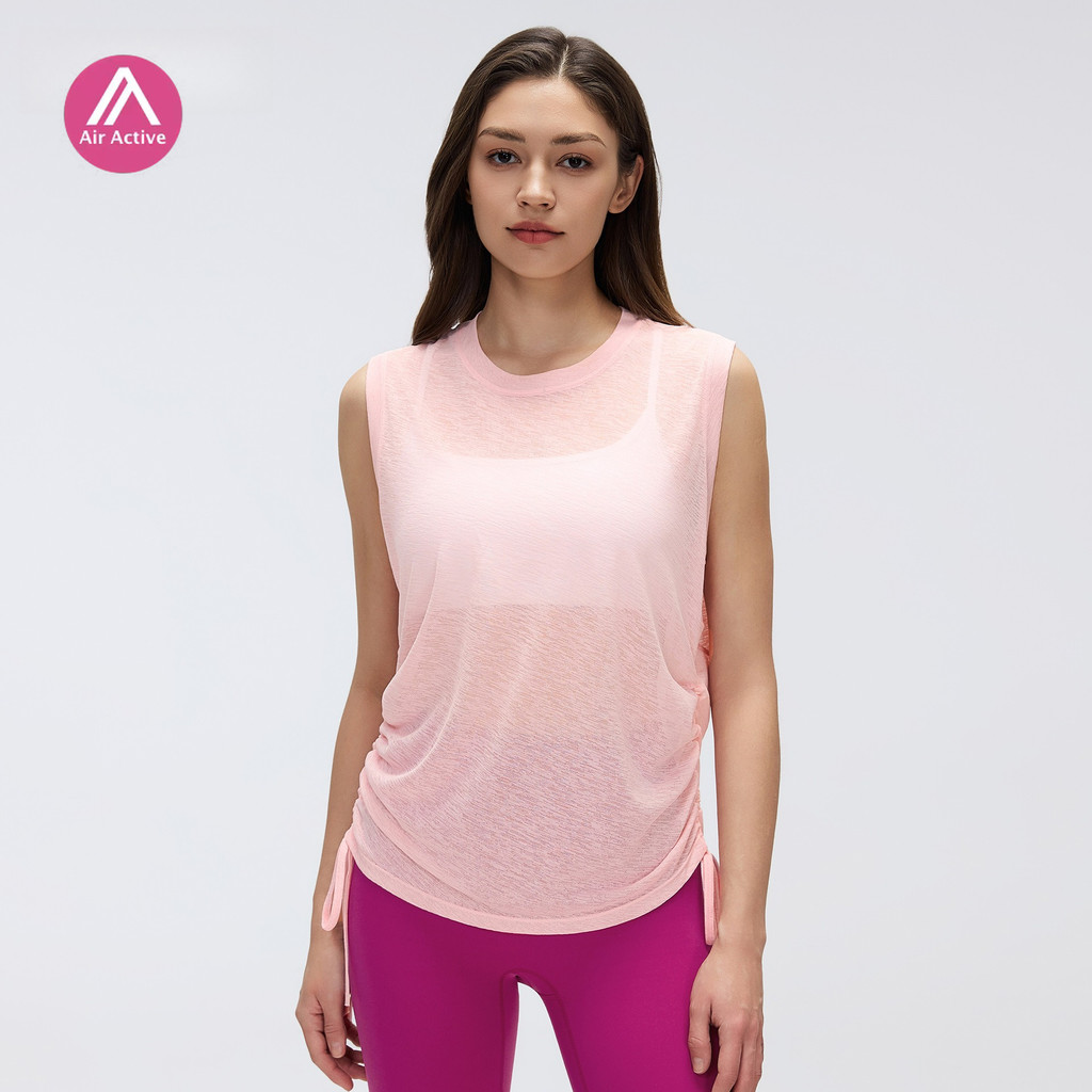 AirActive Yoga Top Simple Crew Neck Sleeve Sports Tank Thin Breathable Side Drawstring Yoga